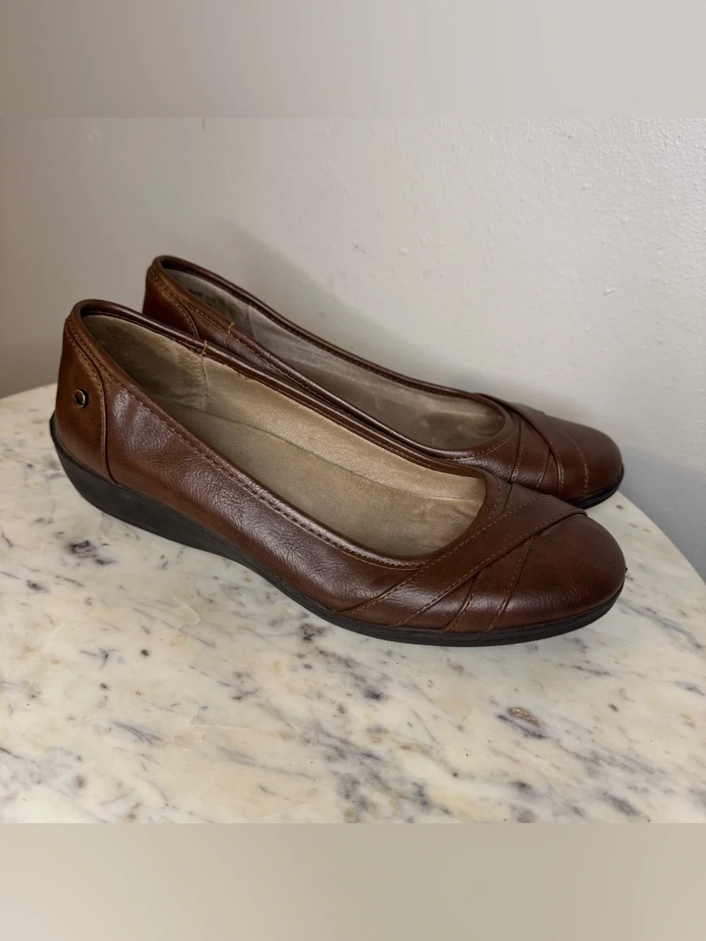 LifeStride Flats Size 9 M Vegan Leather brown shoes comfort  MAKE ME AN OFFER!